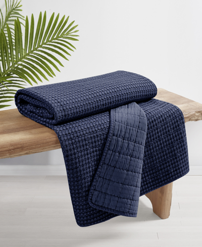 Levtex Mills Waffle Stitched Quilted Throw, 60" X 50" In Blue