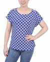 Ny Collection Petite Size Short Extended Sleeve Top In Royal White Black Geometric