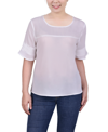 NY COLLECTION PETITE SIZE SHORT SLEEVE CREPE AND CHIFFON TOP