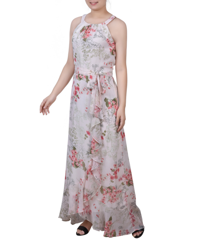 Ny Collection Petite Size Halter Front Chiffon Maxi Dress In Ivory Floral