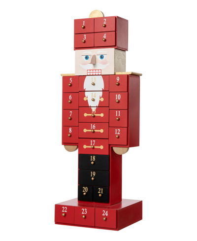Glitzhome 17.25" Wooden Christmas Nutcracker Countdown Calendar Decor And Drawer In Red