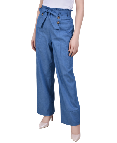 Ny Collection Petite Size Full Length Pull On Sailor Pants In Med Denim