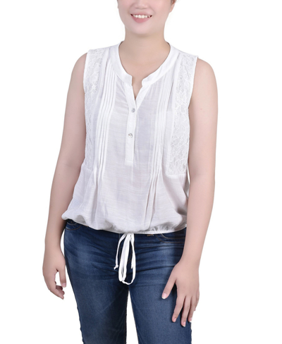 Ny Collection Petite Size Sleeveless Pintucked Blouse In White