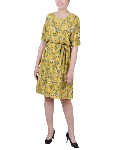 Ny Collection Women's Missy Short Sleeve Pebble Crepe Dress In Green
