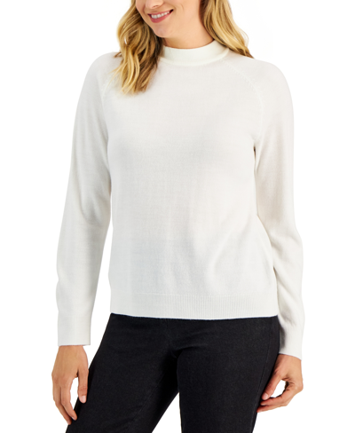 Karen Scott Women's Zip-back Mock-neck Sweater, Created For Macy's In Luxsoft White