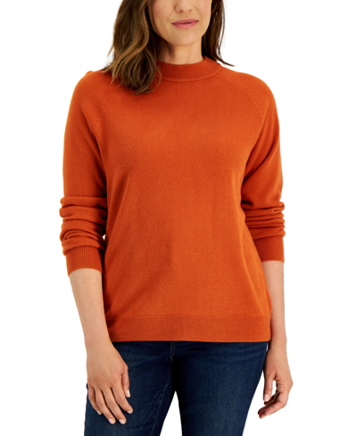 Karen Scott Women's Zip-back Mock-neck Sweater, Created For Macy's In Red Ochre