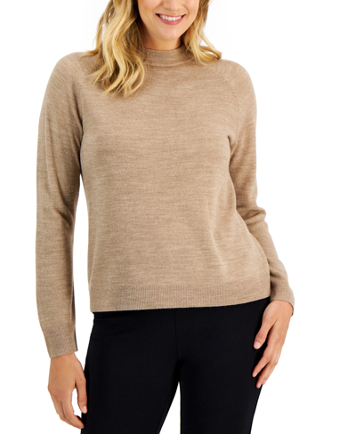 Karen Scott Women's Zip-back Mock-neck Sweater, Created For Macy's In Chestnut Heather
