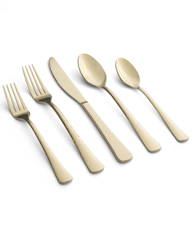 Cambridge Silversmiths Brody Champagne Mirror Hammered Flatware Set, 20 Piece In Champagne Gold-tone