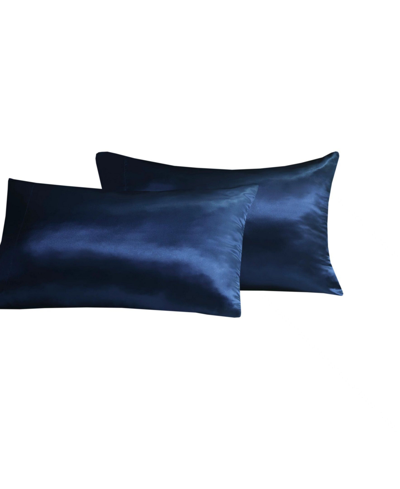 Madison Park Essentials Satin Pillowcase Pair, Standard In Navy