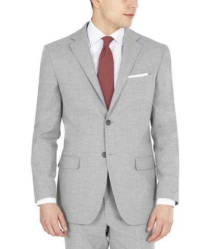 Dkny Men's Modern-fit Light Gray Stretch Suit Jacket In Blue Plaid