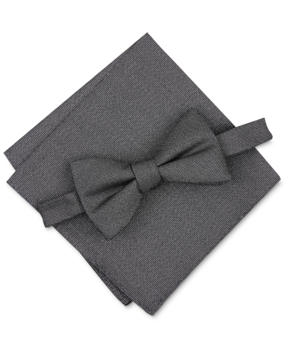 Alfani Men's Solid Texture Pocket Square And Bowtie, Created For Macy's In Dark Grey