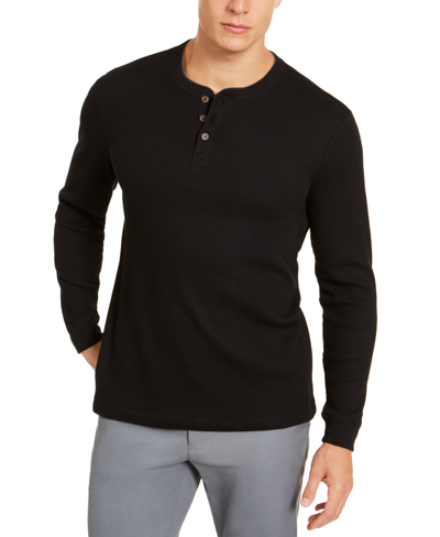 Club Room Men's Thermal Henley Shirt, Created For Macy's In Deep Black