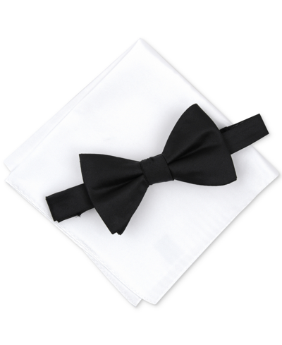 Alfani Men's Solid Texture Pocket Square And Bowtie, Created For Macy's In Black,white