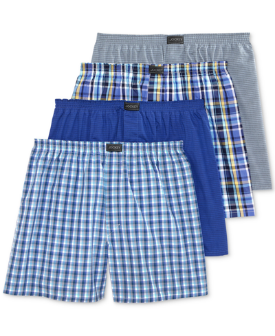 Jockey Activeblend Woven 5" Boxer - 4 Pack In Blue Plaid