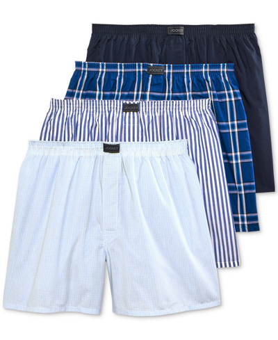 Jockey Activeblend Woven 5" Boxer - 4 Pack In White/blue Plaid