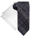 Steve Harvey Men's Classic Ornate Medallion Blocks Tie & Solid Pocket Square Set In Black