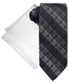 Steve Harvey Men's Classic Ornate Medallion Blocks Tie & Solid Pocket Square Set In Black