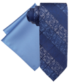 Steve Harvey Men's Classic Paisley Blocks Tie & Solid Pocket Square Set In Navy
