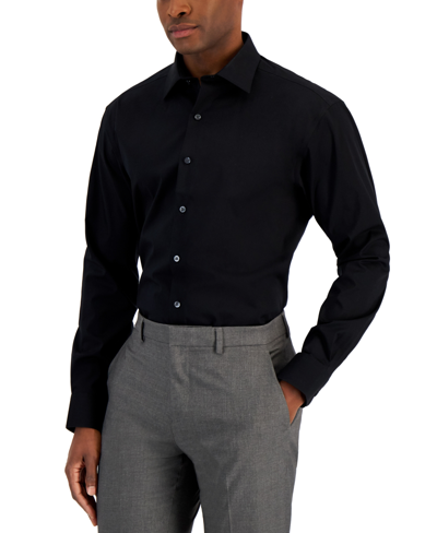 Alfani Men's Regular Fit 2-way Stretch Stain Resistant Dress Shirt, Created For Macy's In Deep Black