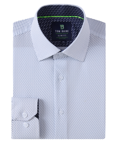 Tom Baine Men's Slim Fit Performance Long Sleeve Geometric Dress Shirt In White