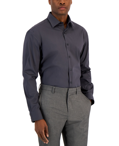 Alfani Men's Regular Fit 2-way Stretch Stain Resistant Dress Shirt, Created For Macy's In Gray