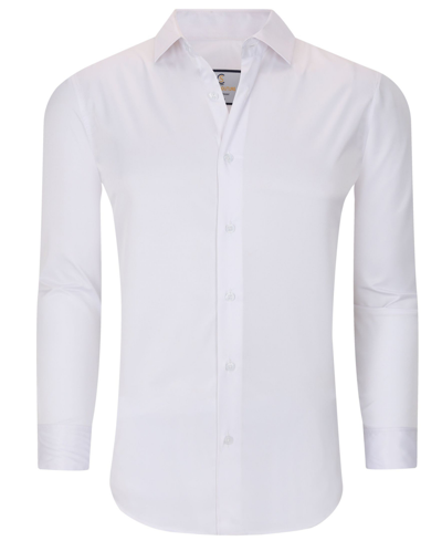 Suslo Couture Men's Solid Slim Fit Wrinkle Free Stretch Long Sleeve Button Down Shirt In White