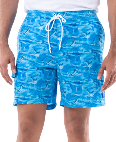Guy Harvey Men's Mahi Bros 4-way Stretch Billfish-print 5" Swim Trunks In Scuba Blue