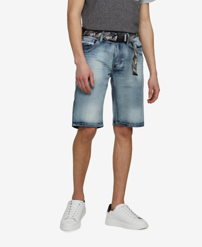 Ecko Unltd Men's Big And Tall Feeling Fresh Denim Shorts With Adjustable Belt, 2 Piece Set In Blue