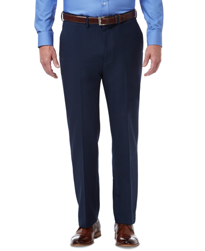 Haggar Men's Premium Comfort Stretch Classic-fit Solid Flat Front Dress Pants In Blue