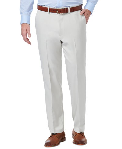 Haggar Men's Premium Comfort Stretch Classic-fit Solid Flat Front Dress Pants In Stone