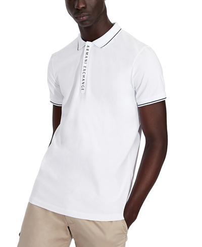 Ax Armani Exchange A X Armani Exchange Men's Tipped Logo Placket Polo Shirt In White