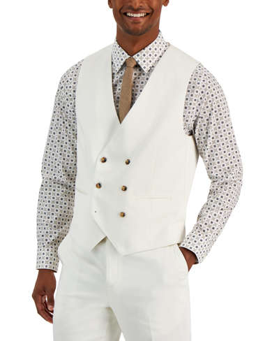 Tayion Collection Men's Classic-fit Solid Double-breasted Suit Vest In White Herringbone
