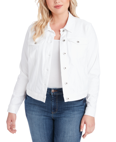 Jessica Simpson Trendy Plus Size Pixie Long Sleeve Denim Jacket In White