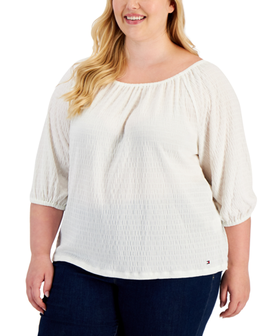 Tommy Hilfiger Plus Size 3/4-length Sleeve Top In Ivory