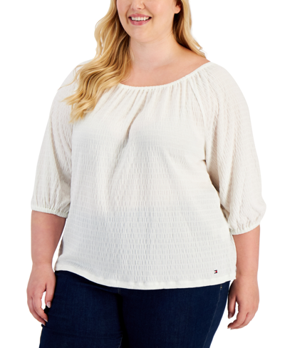 Tommy Hilfiger Plus Size Metallic-dot Bloused Top In Ivory