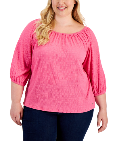 Tommy Hilfiger Plus Size 3/4-length Sleeve Top In Dahlia