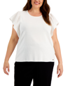Calvin Klein Plus Size Flutter Sleeve Top In Soft White