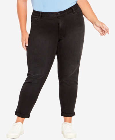 Avenue Plus Size Girlfriend Stretch Jeans In Black