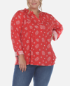 White Mark Plus Size Pleated Long Sleeve Top In Red