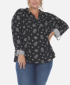 WHITE MARK PLUS SIZE PLEATED LONG SLEEVE TOP