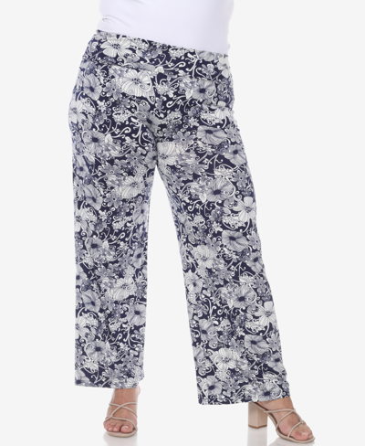White Mark Plus Size Floral Paisley Palazzo Pants In Blue
