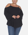 White Mark Plus Size Cold Shoulder Ruffle Sleeve Top In Black