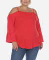 White Mark Cold Shoulder Ruffle Sleeve Top In Red