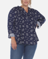 White Mark Plus Size Pleated Long Sleeve Top In Navy