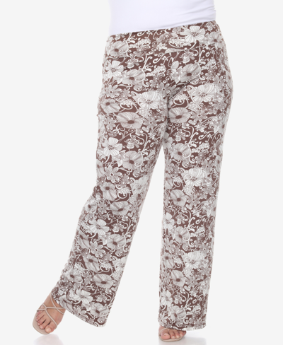 White Mark Plus Size Floral Paisley Palazzo Pants In Brown