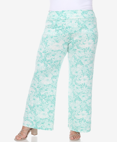 White Mark Plus Size Floral Paisley Palazzo Pants In Mint