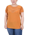 Ny Collection Plus Size Studded Short Flutter Sleeve Top With Mesh Details In Inca Gold