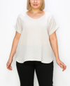 COIN 1804 PLUS SIZE GAUZE V-NECK ROLLED SLEEVE TOP