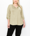 COIN PLUS SIZE 1 BUTTON HENLEY ROLLED TAB 3/4 SLEEVE TOP