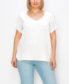 COIN PLUS SIZE GAUZE V-NECK ROLLED SLEEVE TOP